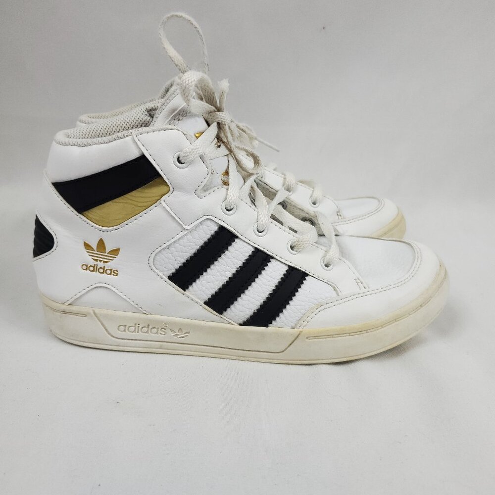 Adidas Youth Kids White High Top Hard Court White Gold Logo Lace Up Sneakers 3
